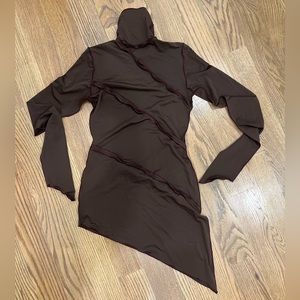 Kim Shui STRETCH BROWN OPEN SEAM LONG SLEEVE DRESS XS
